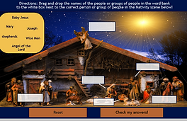 Screen Shot of Nativity Scene and Drag & Drop Activity; Links to activity