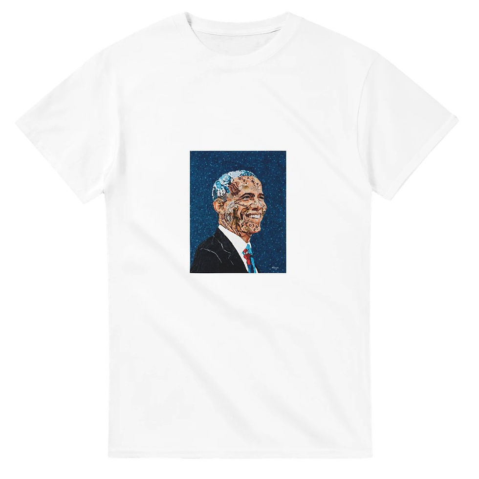 Thumbnail: Obama Collage Art T-Shirt: Patriotic Vision in Heavyweight Cotton