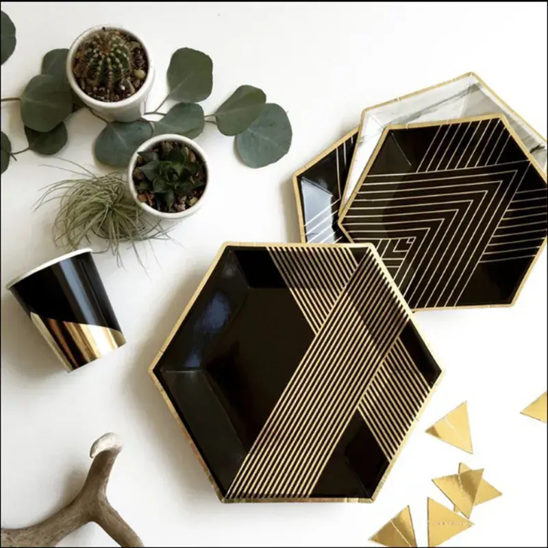 Baptism Events -Black Series Gold Blocking Tableware Set – Plates, Cups, Napkins