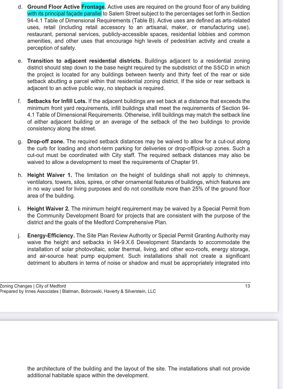 Screenshot of pgs. 13 -14 of proposed zoning