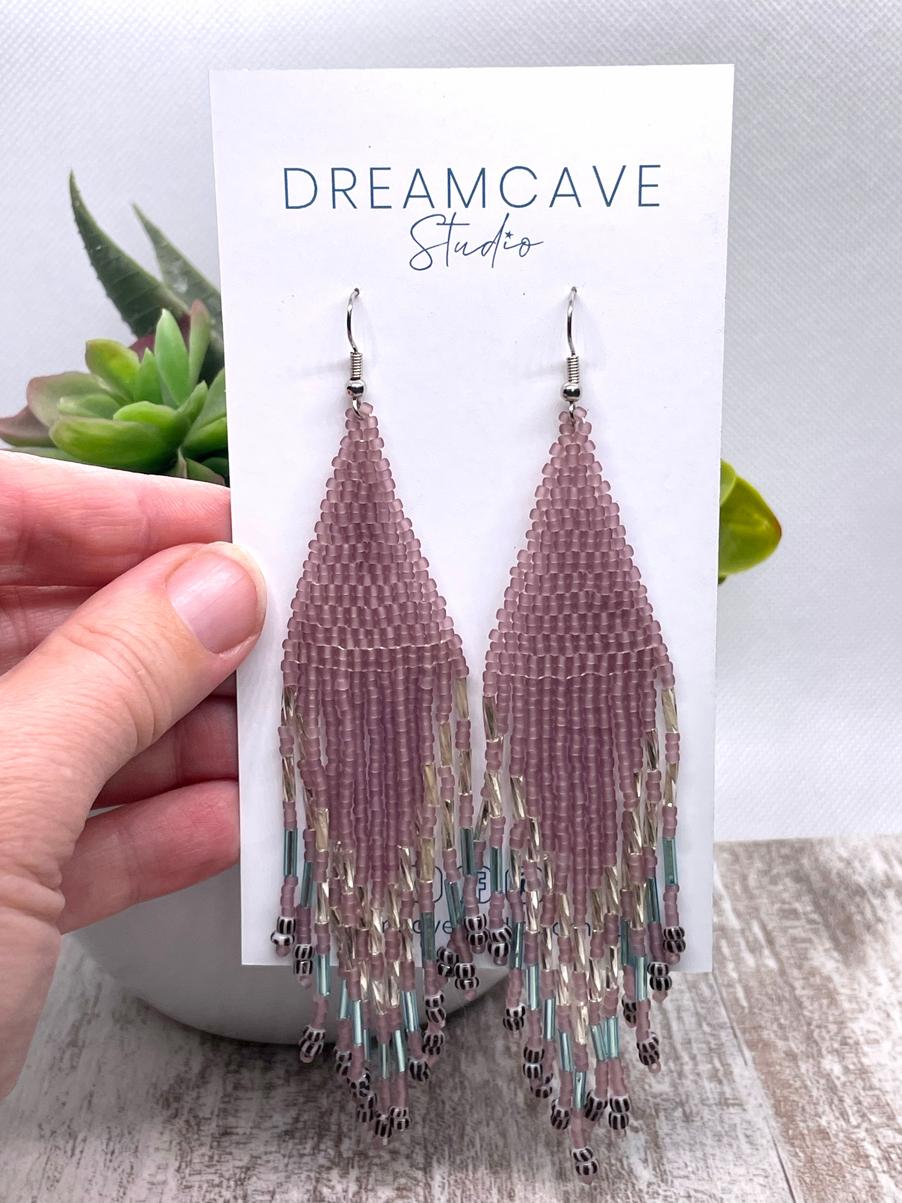 Mauve tassel bead dangles