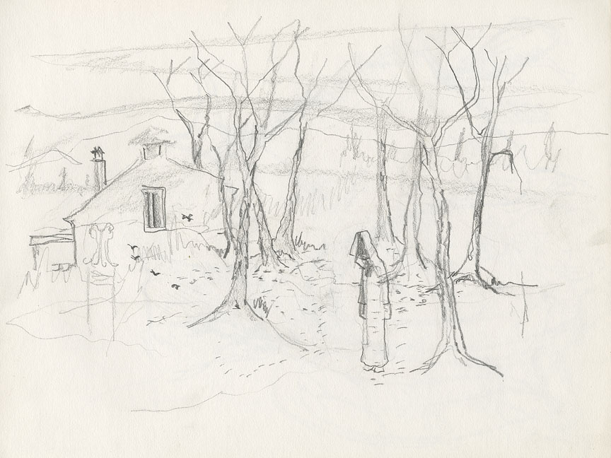 10 monk in woods 9x12 web