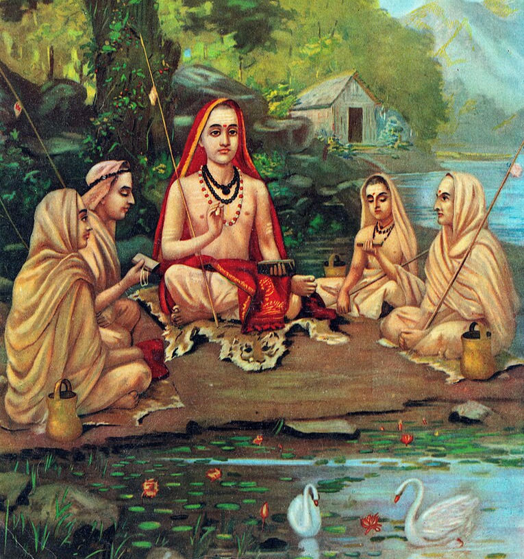 Painting of Adi Shankara, exponent of Advaita Vedanta with his disciples