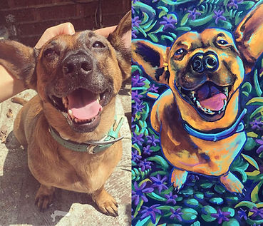 Original photo and colorful dog portrait commission.