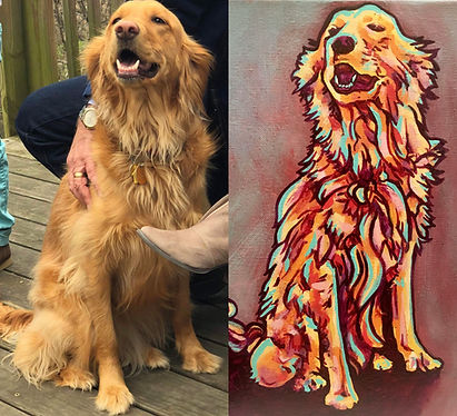 Commissioned colorful pet portrait of a Golden Retriever