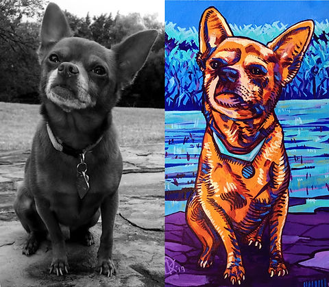 Commissioned pet portrait alongside original chihuahua photo