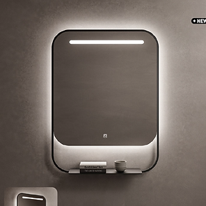 Miroir LED 'More' de KDN HOME avec étagère noire – élégance et fonctionnalité pour salles