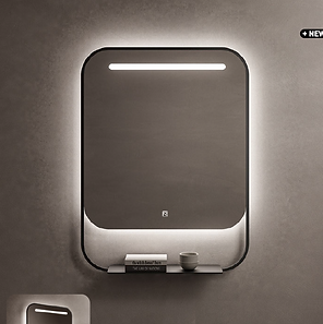 Miroir LED 'More' de KDN HOME avec étagère noire – élégance et fonctionnalité pour salles