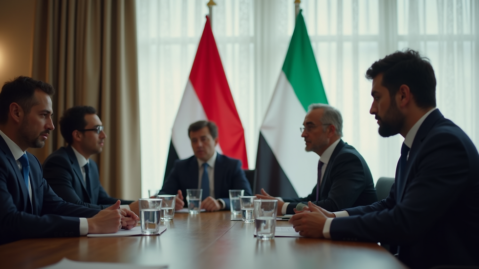 Close-up view of business meeting with UAE flag in background