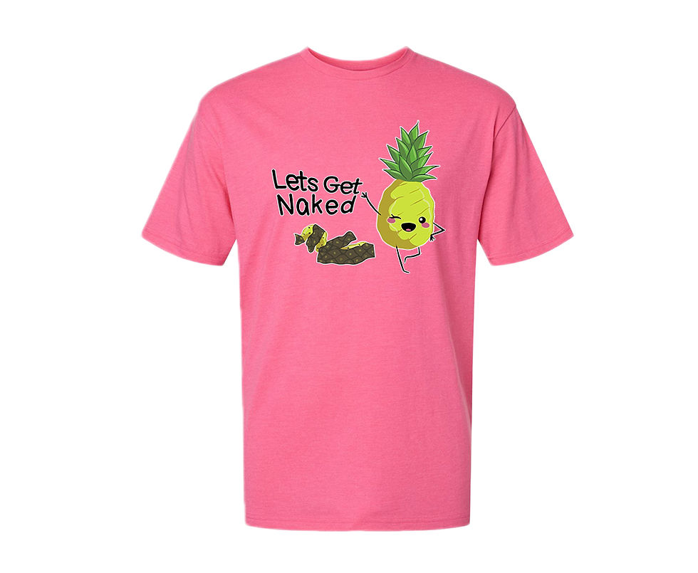 Thumbnail: Let’s Get Naked pineapple t-shirt with winking pineapple graphic front view