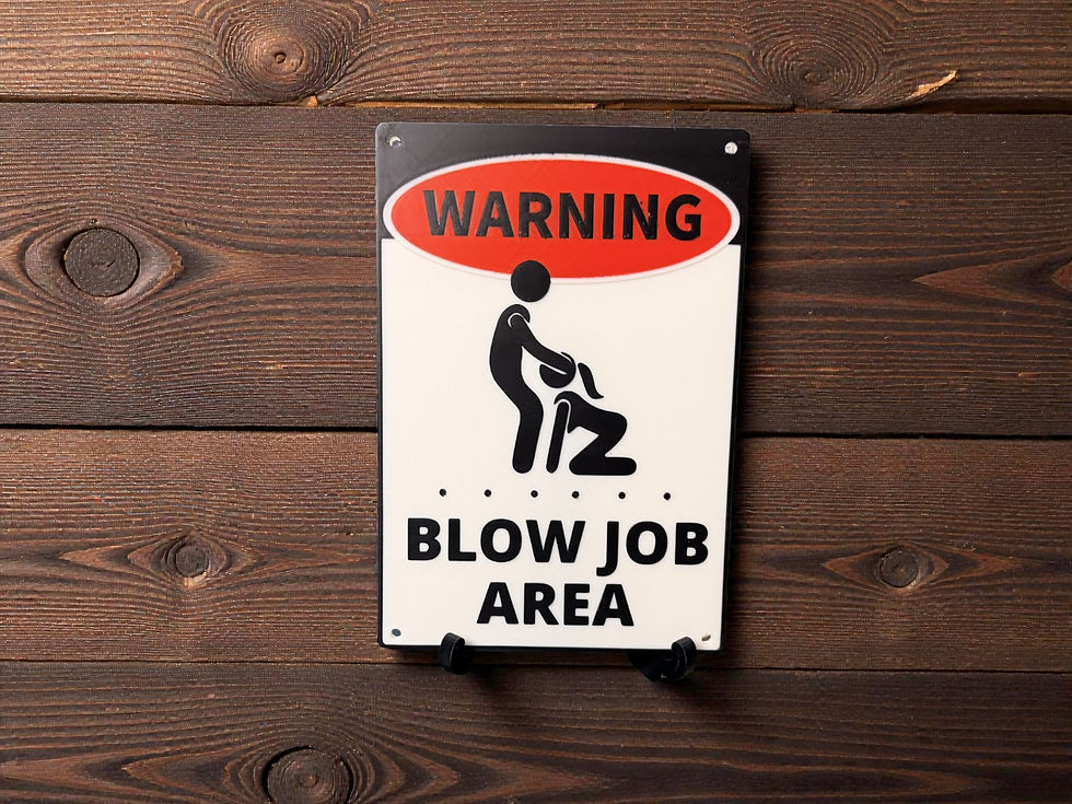 Cheeky blow job area novelty sign in red black and white