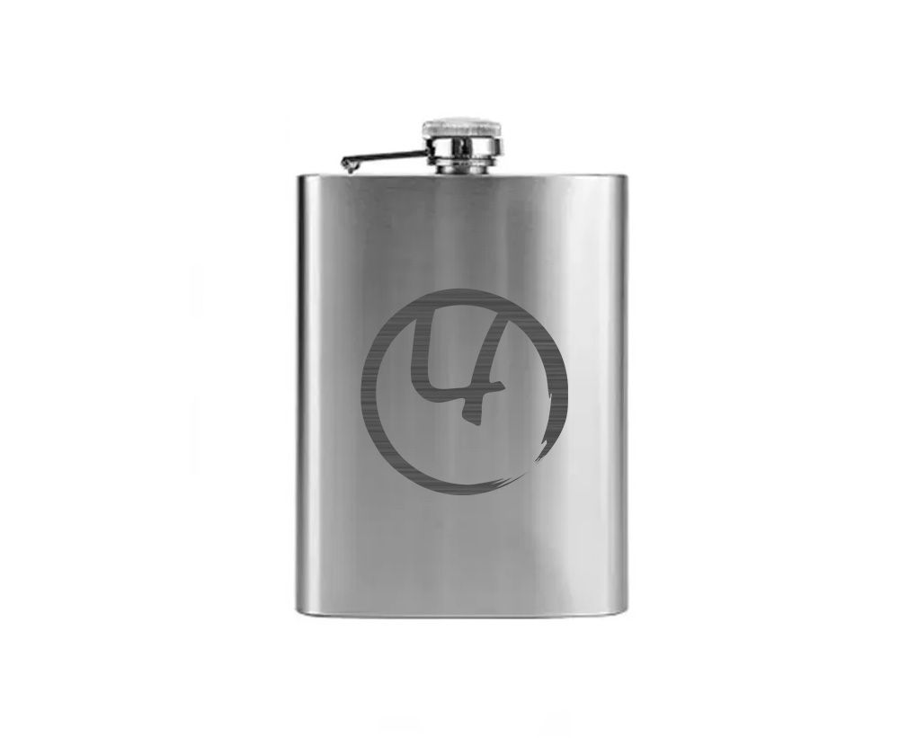Stainless Steel Etched 8 oz. Flask with The Happy Swinger logo
