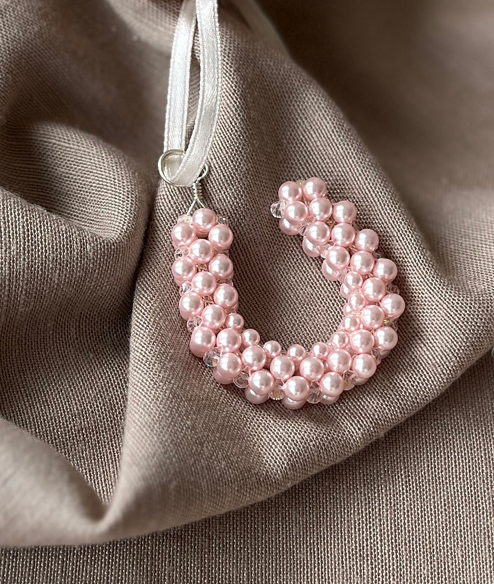 Thumbnail: Bridal Bouquet Charm Small Lucky Horseshoe, pearls crystals & personalised