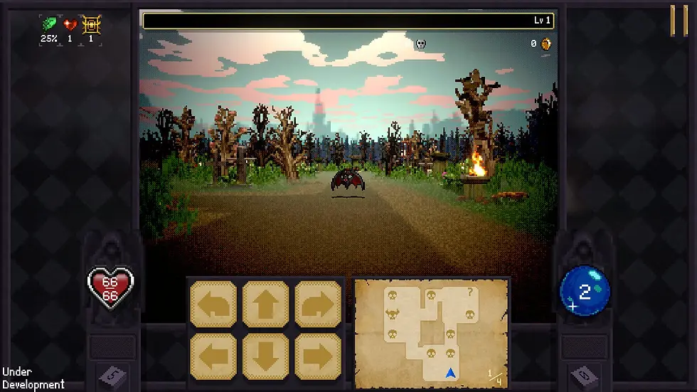 Exploración en primera persona dentro de Vampire Crawlers, similar a Shin Megami Tensei