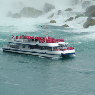 Hornblower Cruise on the Niagara River going towards the Horseshoe Falls in Niagara Falls Canada
