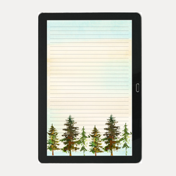 Pine Trees against a blue and yellow sky