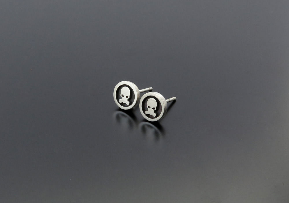 Silver Skull Earrings, Skull studs, Biker earrings, punk jewelry