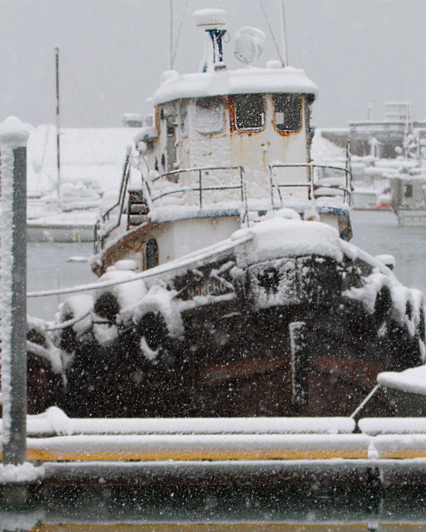 Snow on Tub Boat Homer, Alaska