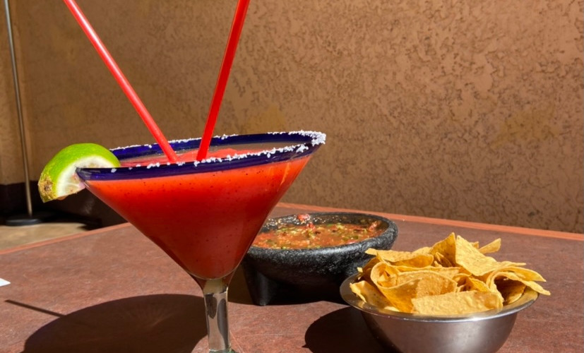 Strawberry Margarita with chips and salsa