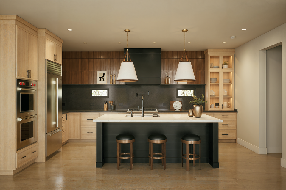 Photorealistic render of a kitchen with a "coming soon" overlay