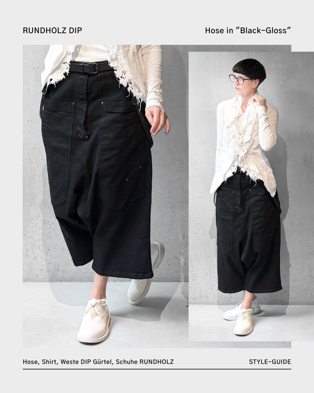 Weite Denim Tiefschritt-Hose in "Black Gloss" von RUNDHOLZ DIP