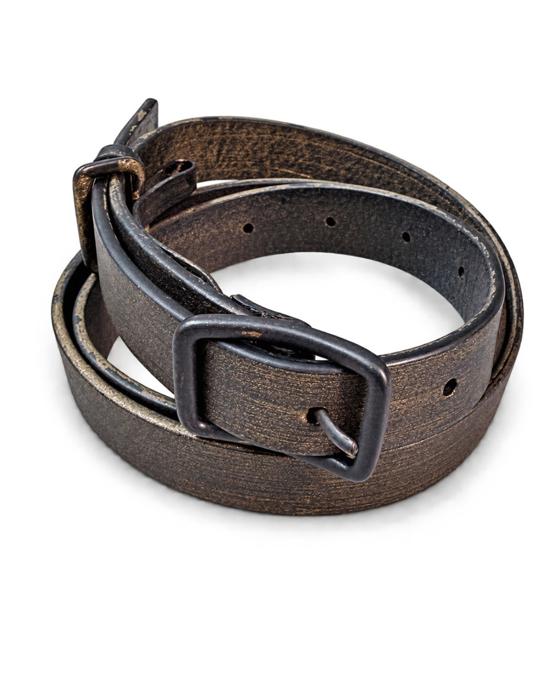 RUNDHOLZ - Ledergürtel "Schwarz" mit veredelung in "Gold"