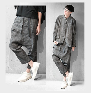 Tulpenschnitt-Hose mit Tiefschritt in "Black-Fog" - von RUNDHOLZ DIP