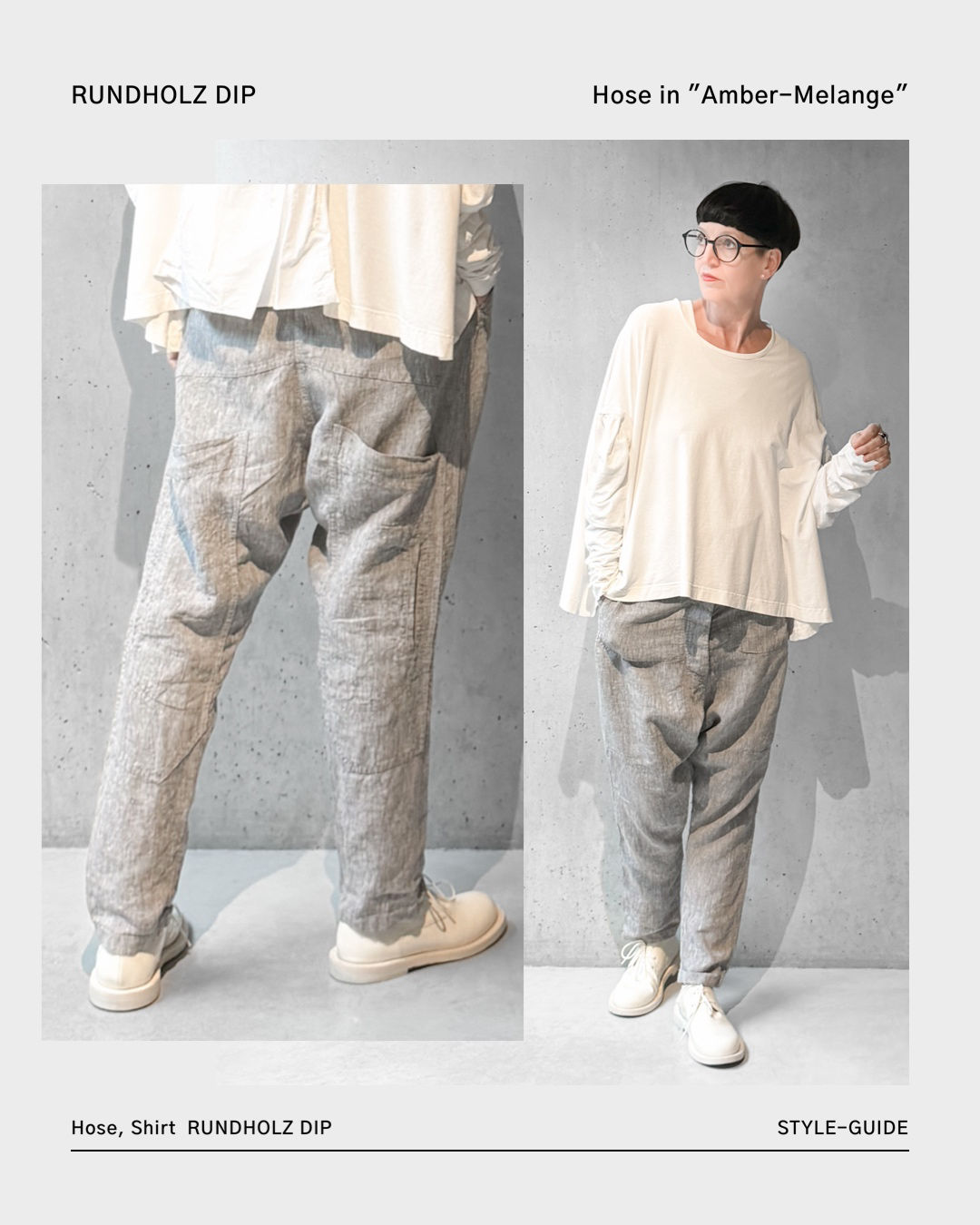 Tiefschritt-Hose in "Amber-Melange" aus 100% Leinen von RUNDHOLZ DIP