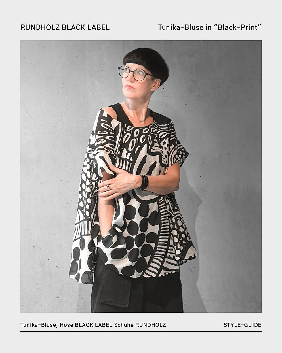 Miniaturbild: Luftige Tunika-Bluse in "Black-Print" von RUNDHOLZ BLACK LABEL