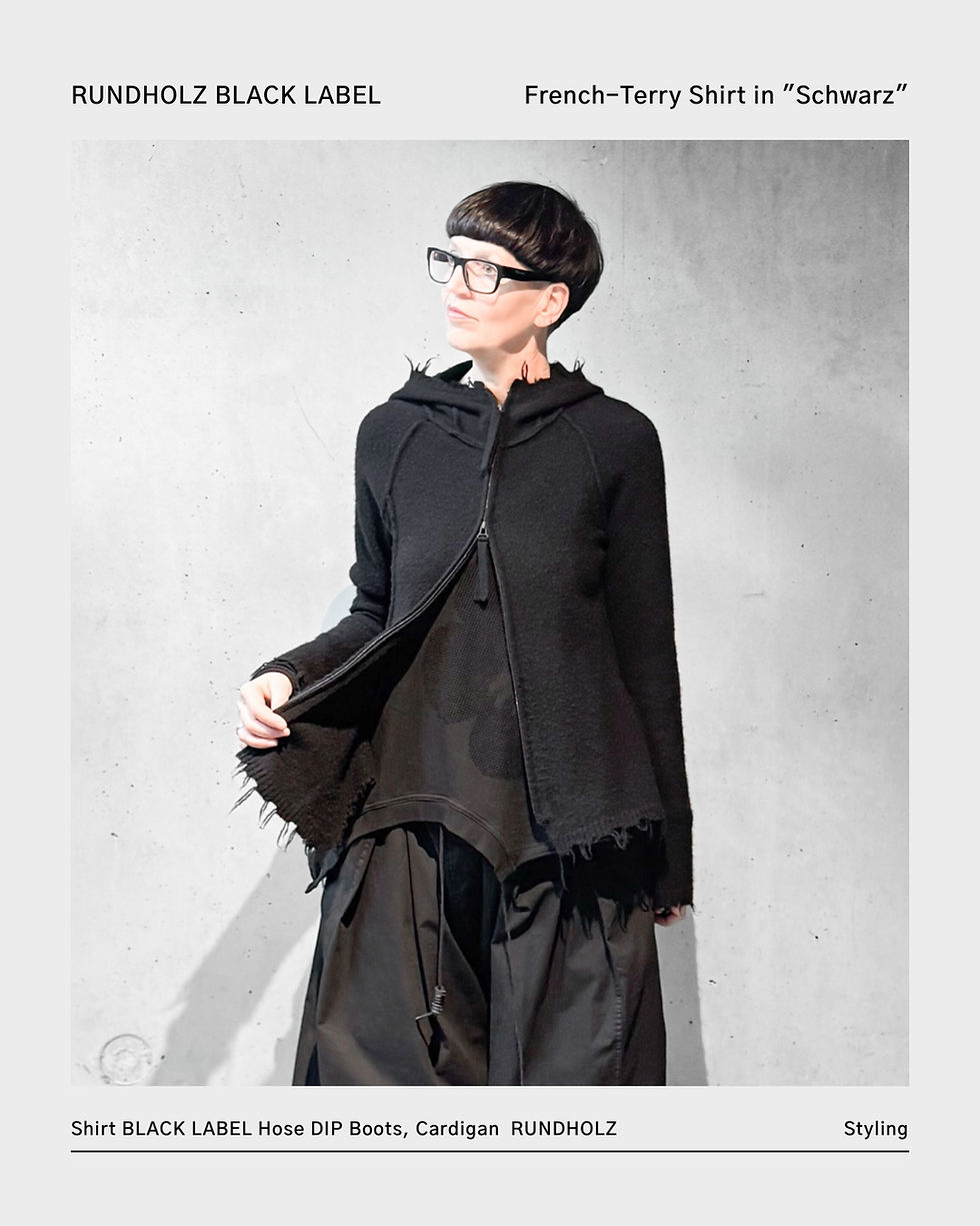 Miniaturbild: Sweat-Tunika mit Flockprint "Blume" von Rundholz Black Label - avantgardistische Mode im Lagenlook.