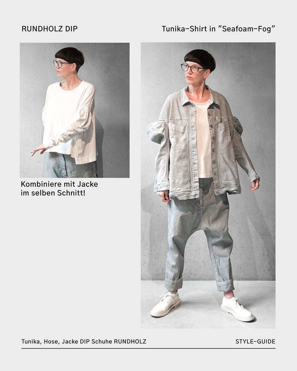 Leichtes Tunikashirt mit Langarm und typischen Rundholz Dip Design - Mode im Lagenlook