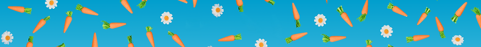 A fun and quirky pattern of bright orange carrots and daisies celebrating Easter
