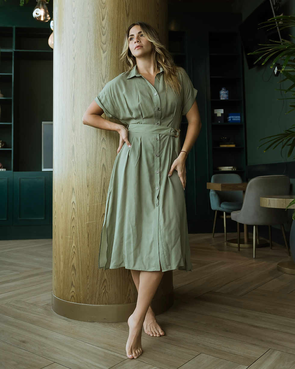 Miniatura: Olive Belted Elegance