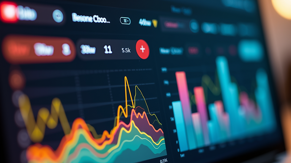 Eye-level view of a colorful YouTube analytics dashboard