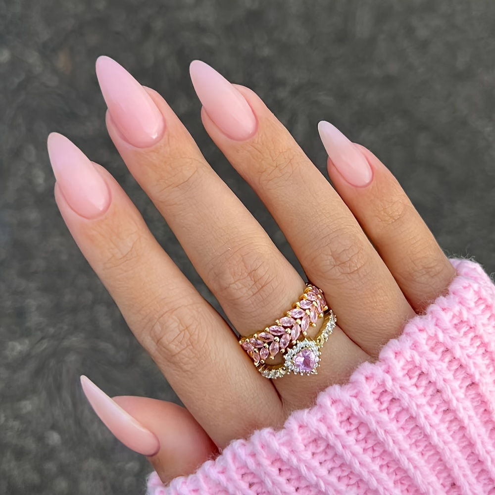 24pcs Almond Shaped Medium-Length Press-On Nails - Reusable