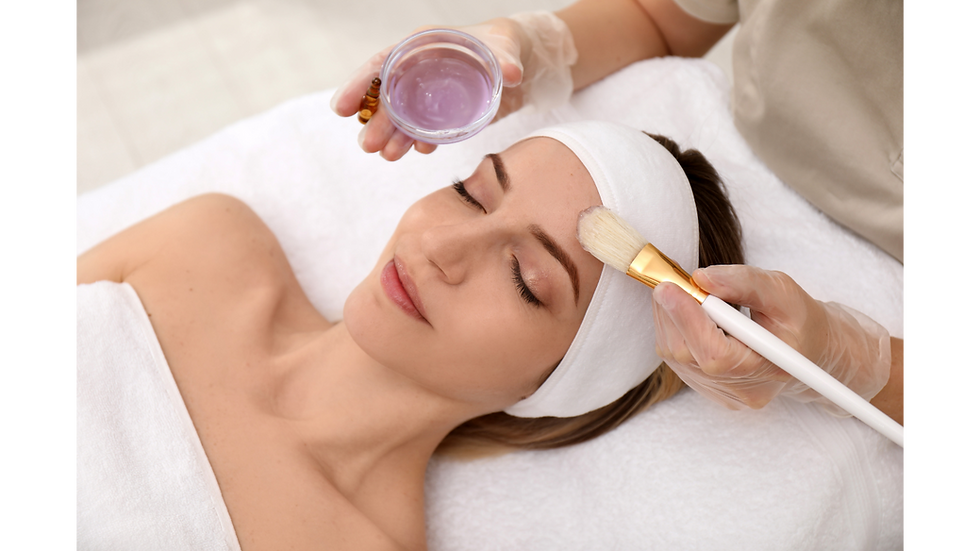 A woman lying back with her eyes closed, receiving a customized chemical peel to refresh and rejuvenate her skin.