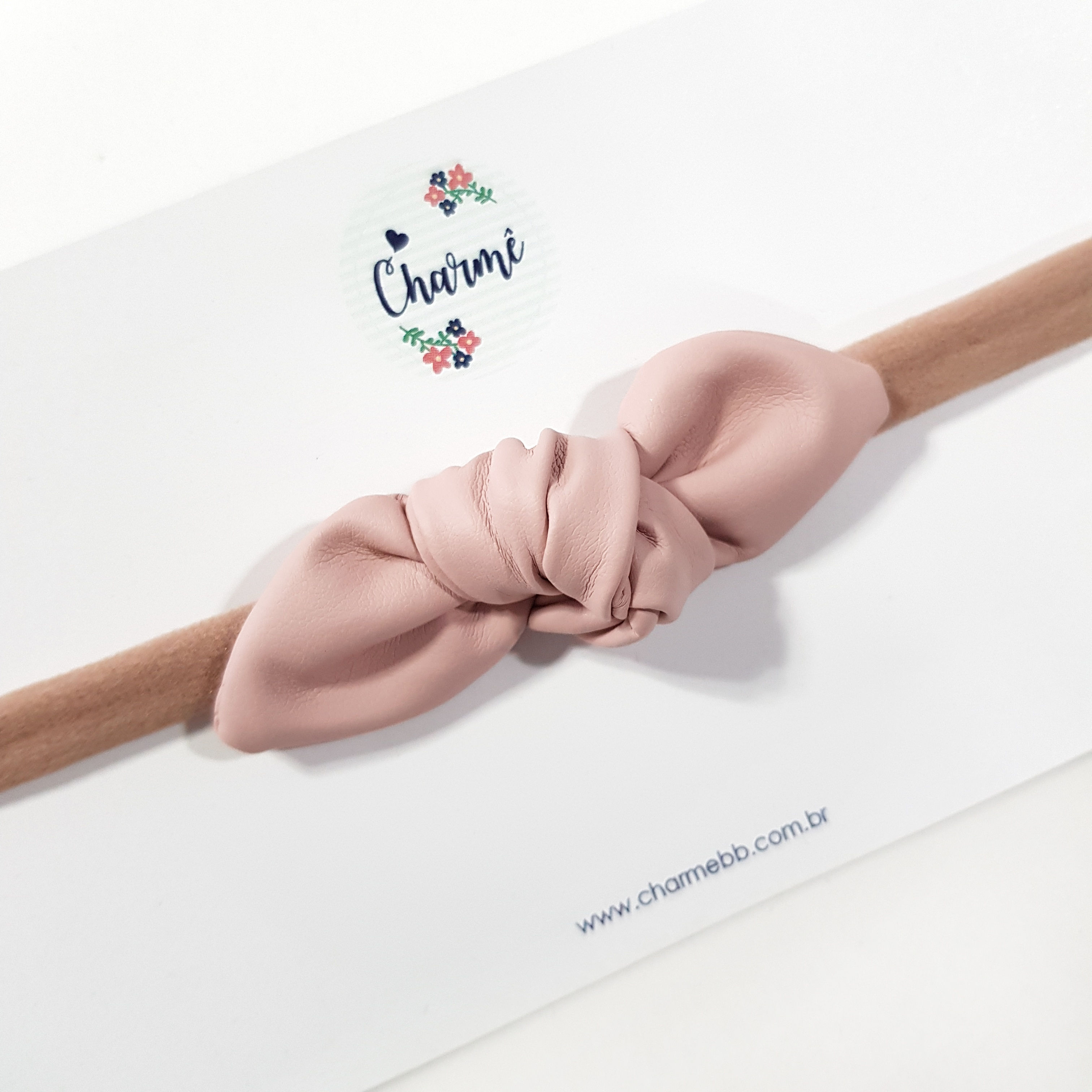 Laço Mini Turbante Corino Rosê