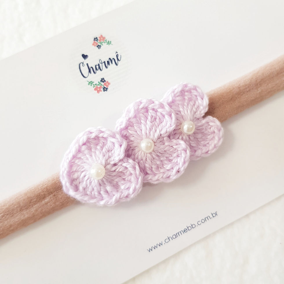Laço Crochê Trio Coraçõezinhos Lavanda
