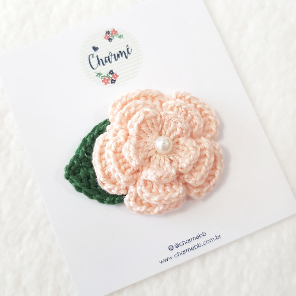Laço Flor de Crochê Pêssego