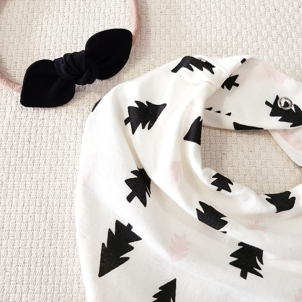 Miniatura: Conjunto Bandana + Mini Turbante Minimalista Off-white Preto e Rosa Blush