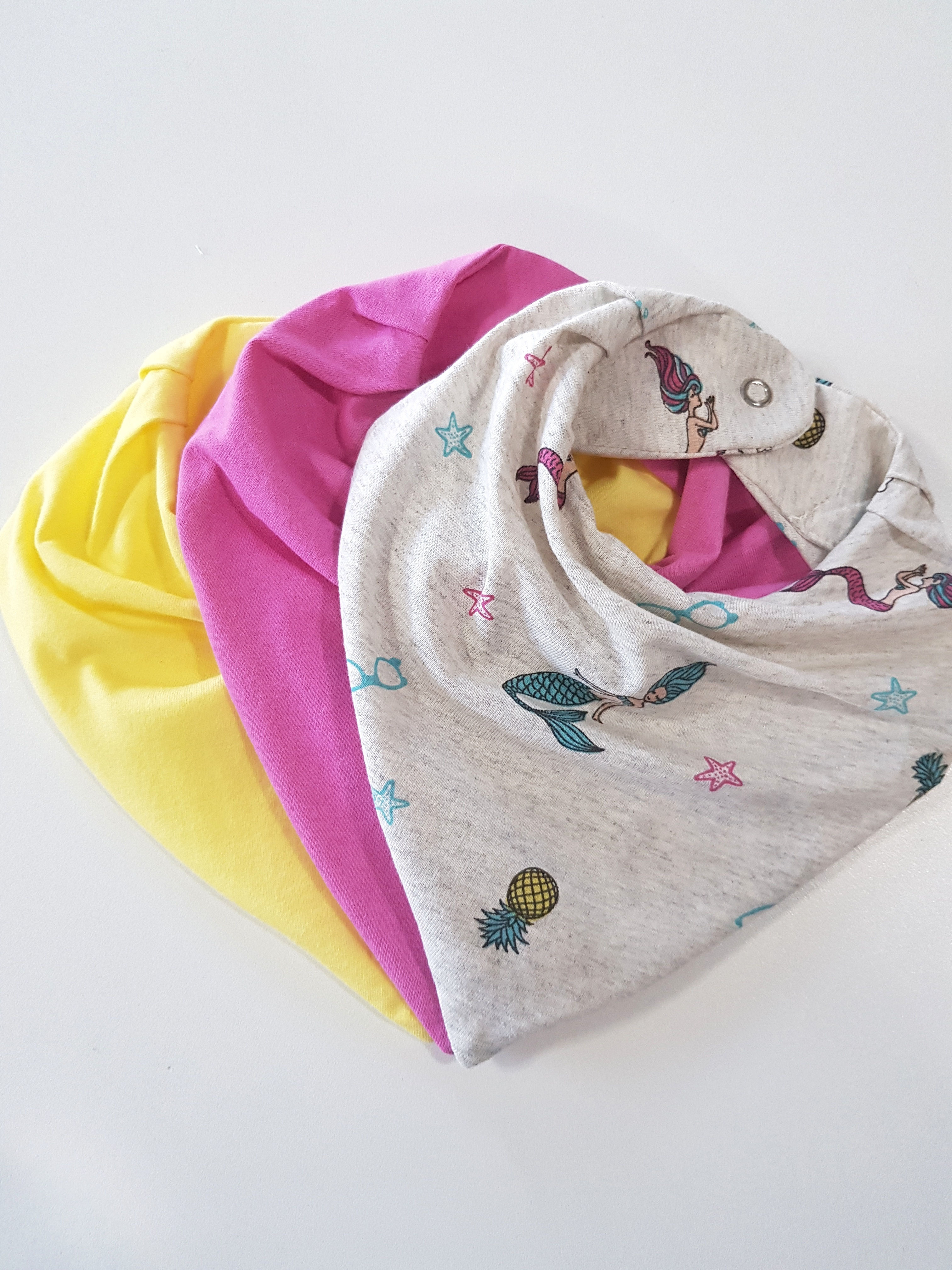 Kit Bandanas Amarelo + Rosa + Sereias