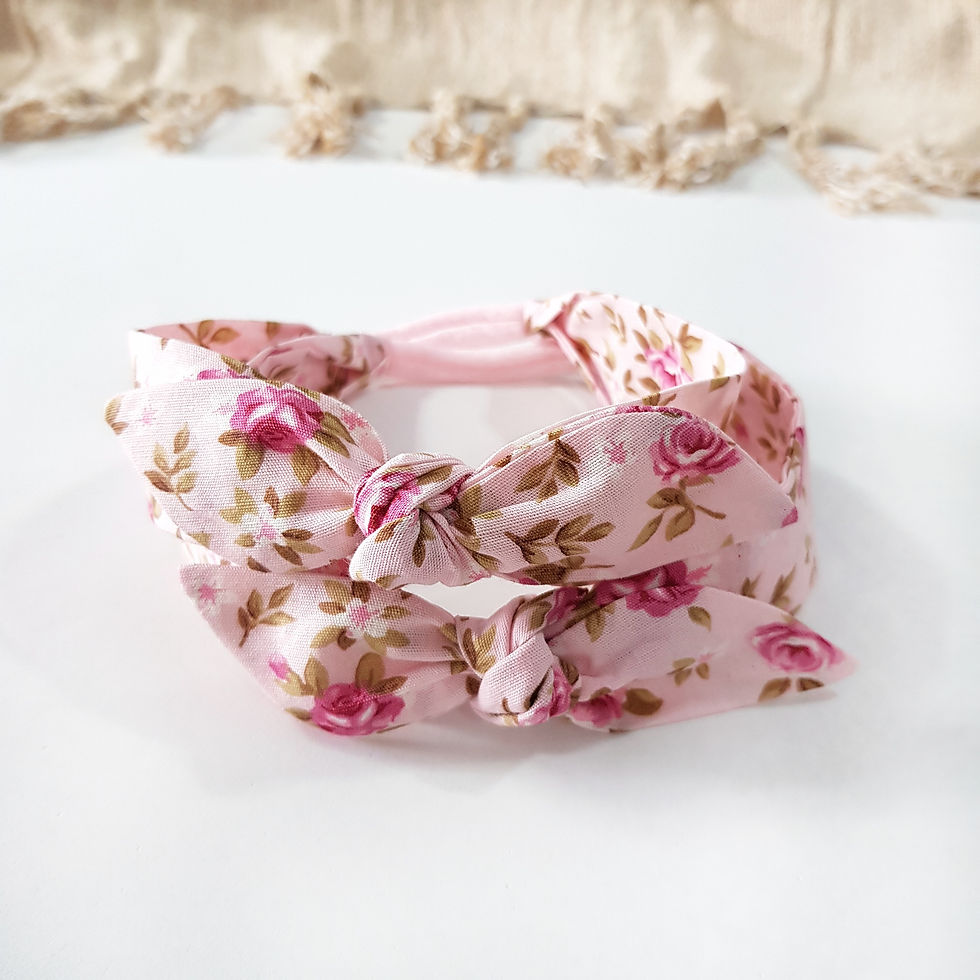 Miniatura: Laço Turbante Floral Rosa Bebê