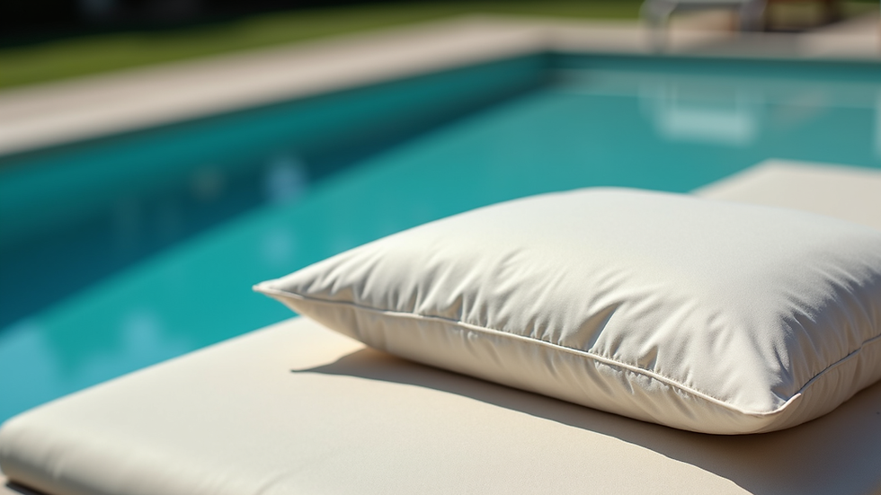 Close-up view of a durable pool pillow on a sun lounger