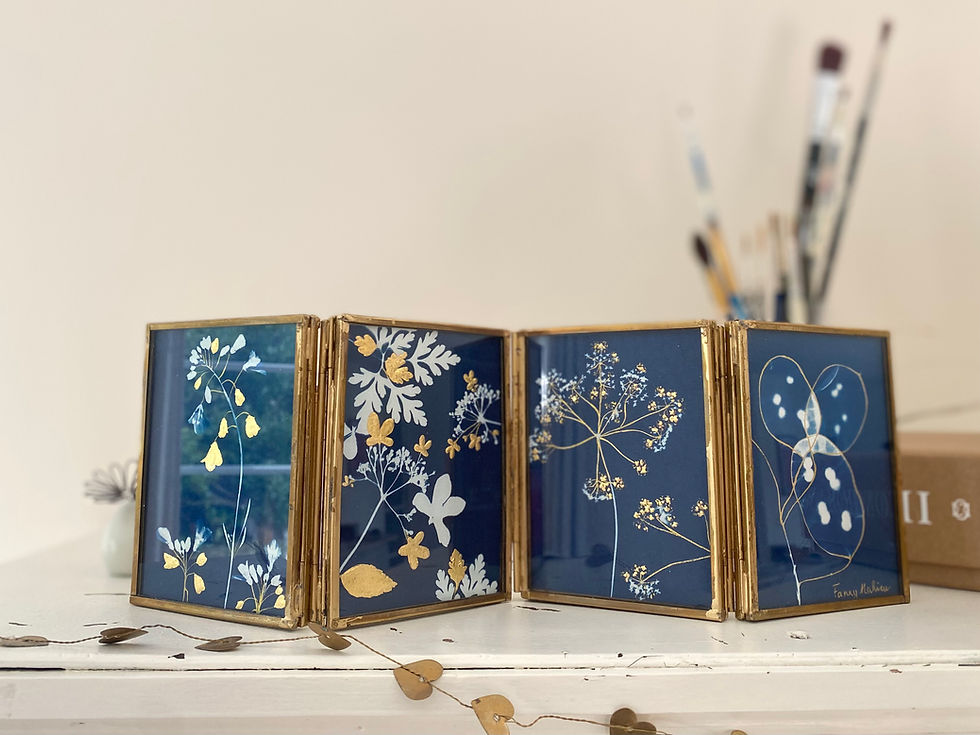 Miniature : Cyanotypes dorés encadrés en accordéon 