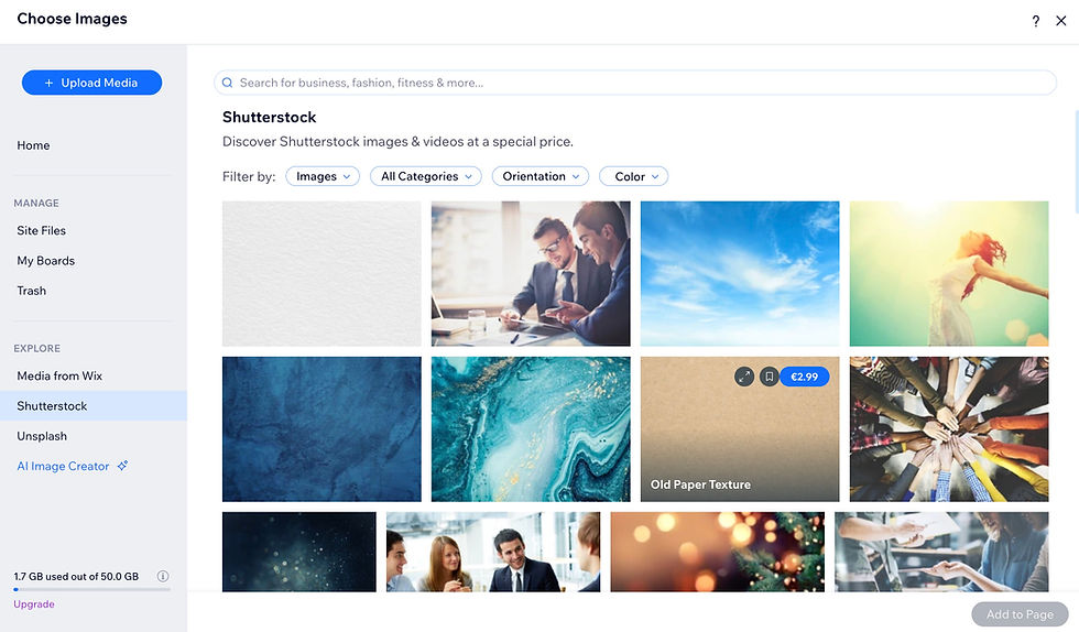 Shutterstock kuvapankki Wixin alustassa