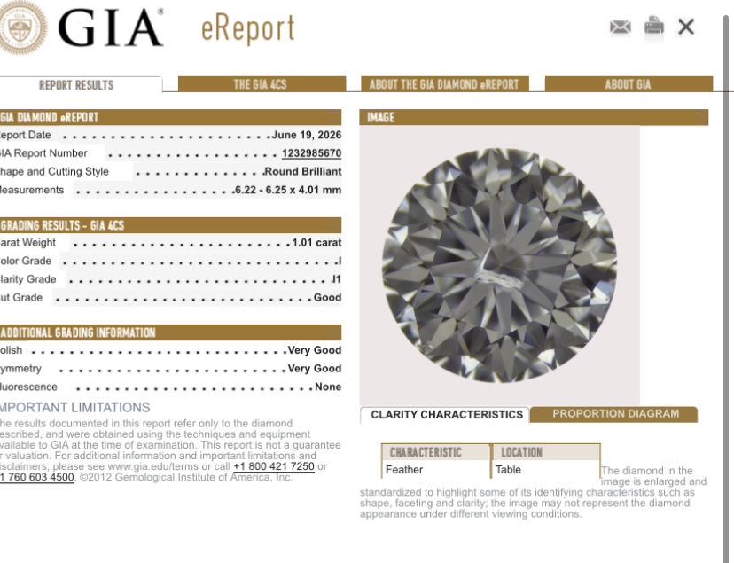 Thumbnail: 1.01ct Gia certified round natural diamond i i1 