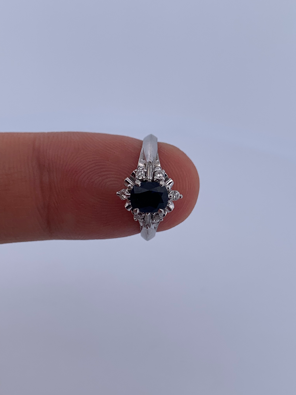 Thumbnail: Platinum  sapphire and diamond ring size 5