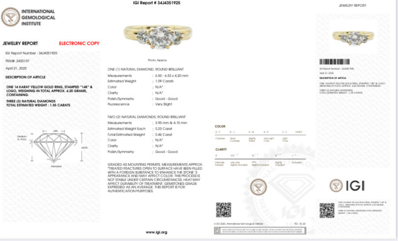 Thumbnail: 14k yellow gold 1.55ct diamond ring size 7.25