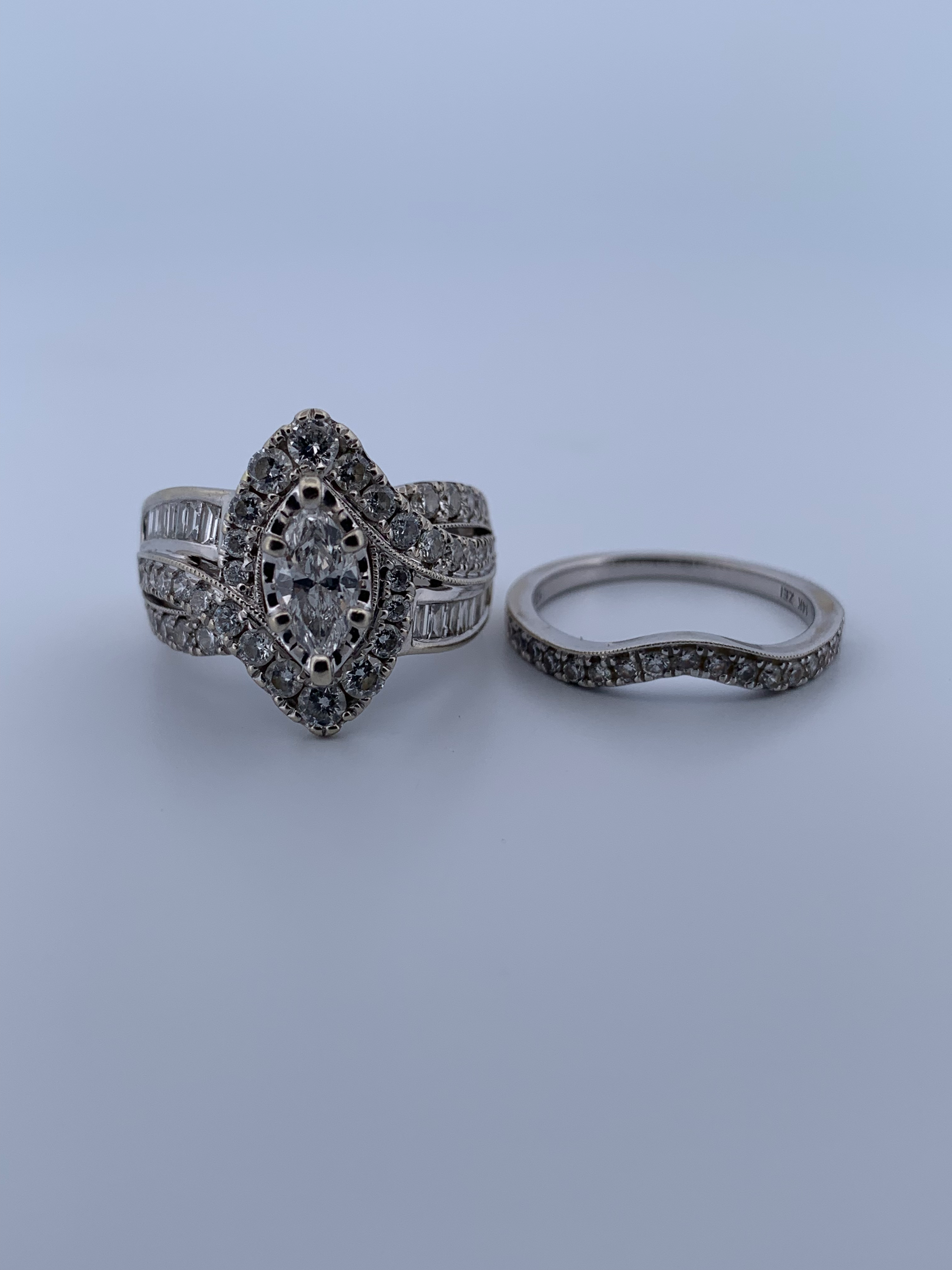 14k white gold 2.46ct diamond ring set size 7.25