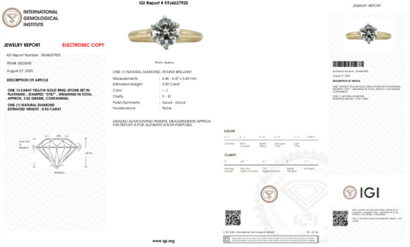Thumbnail: 13k yellow gold 0.92ct diamond ring size 5.75